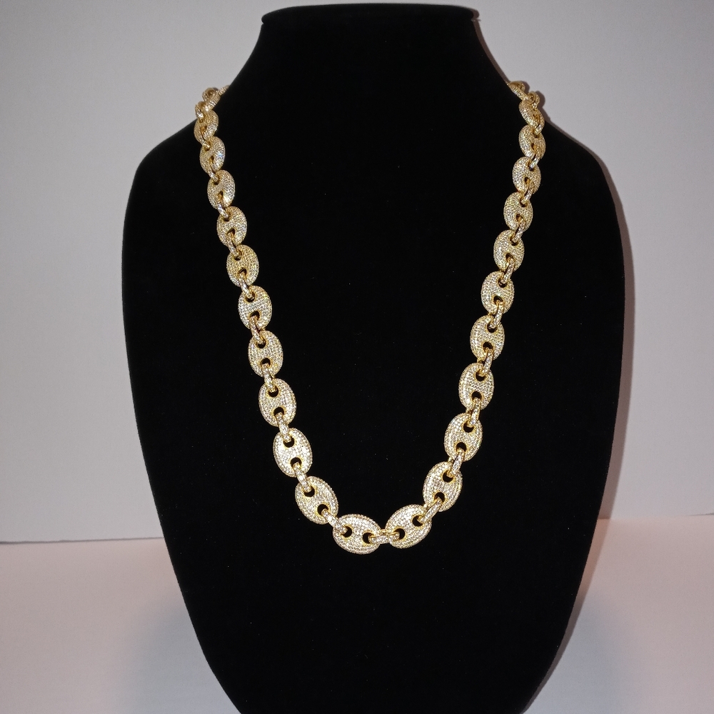 Sterling silver, gold-plated CZ gucci style chain